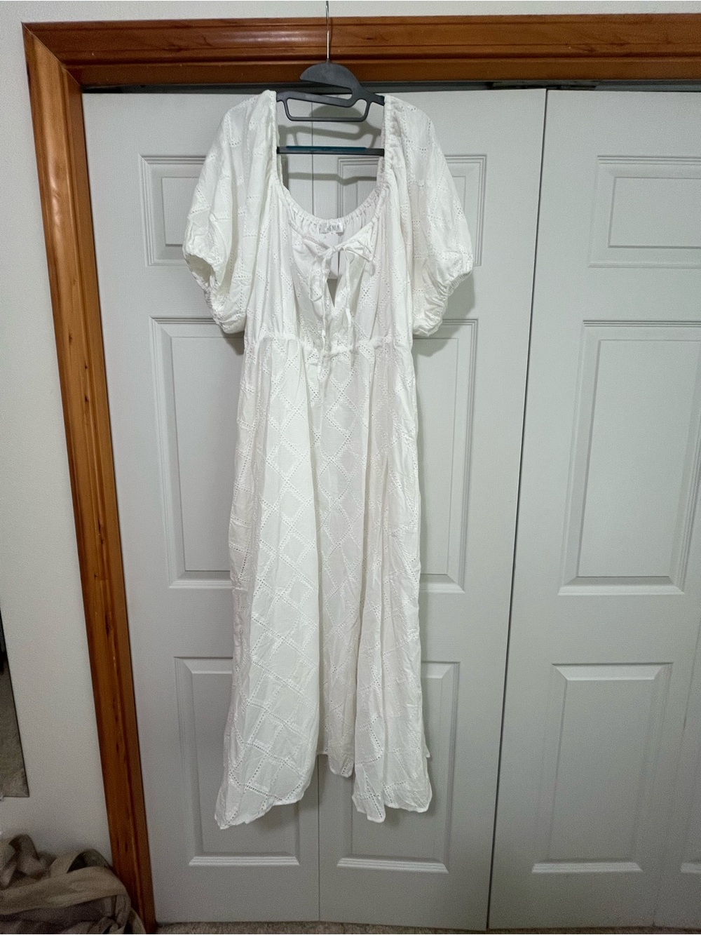 Women's White Maxi Dress with Puff Sleeves